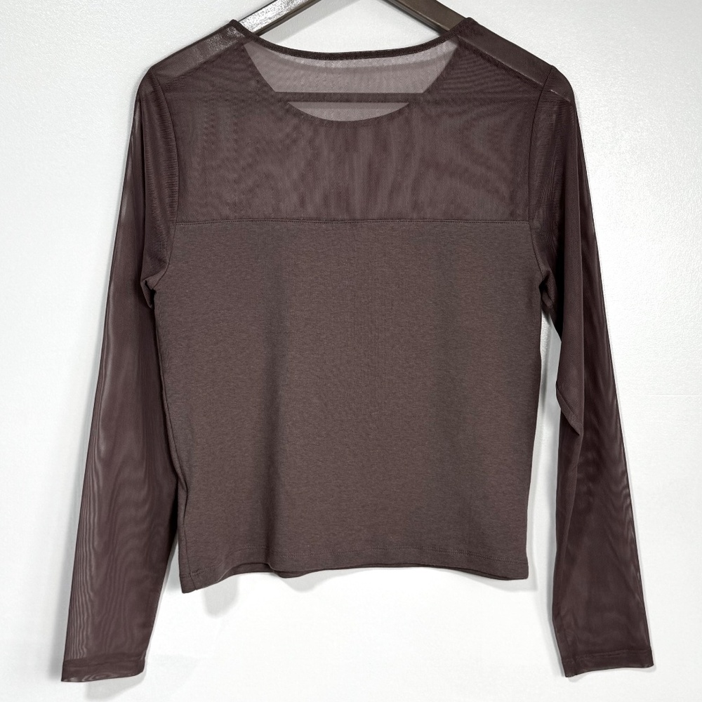 NWT GAP Modern Crewneck Mesh Panel Stretch Jersey Longsleeve Tee Brown Size L